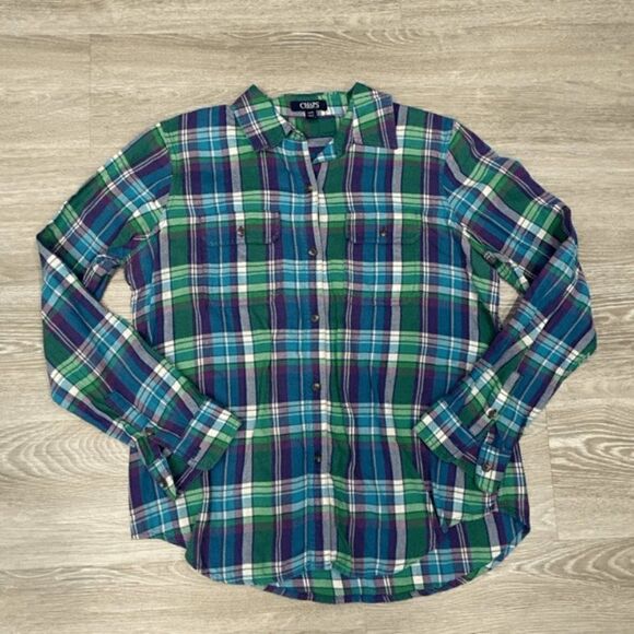 Chaps Denim Womens Shirt Button Down Long Sleeve Plaid Multicolor Size Large - Picture 1 of 5